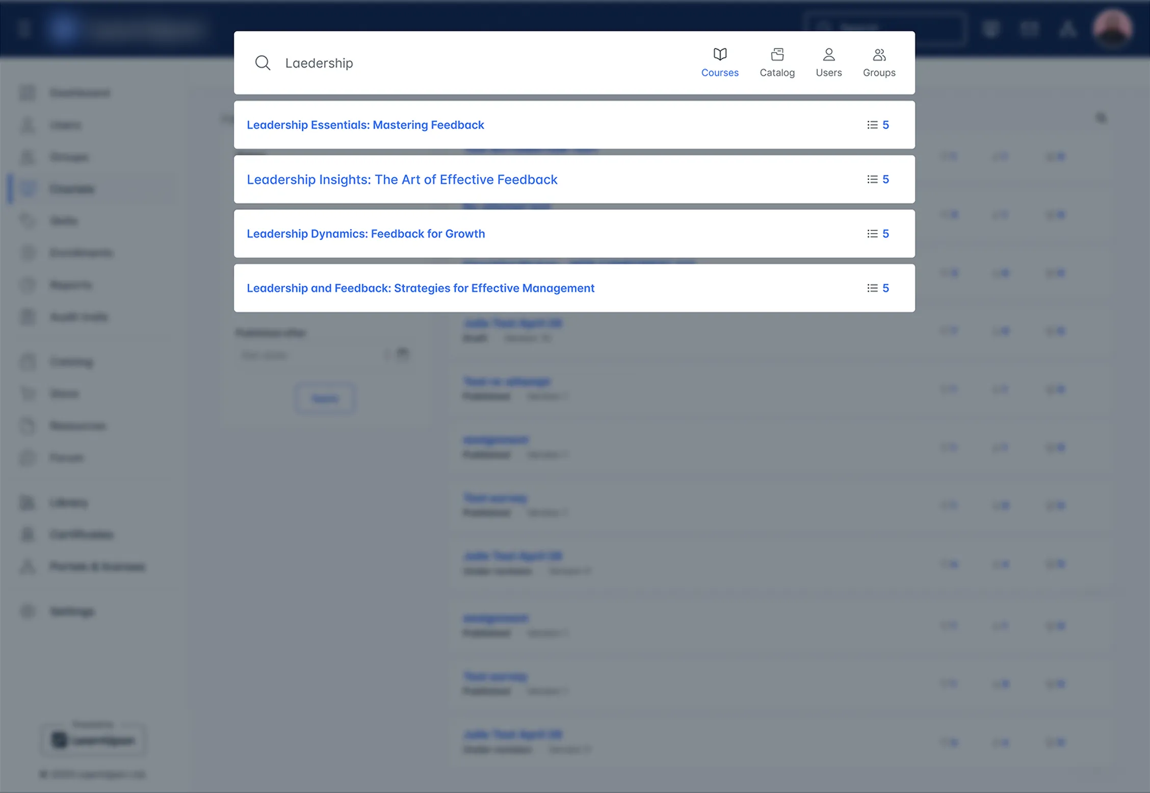 Legacy learner global search experience