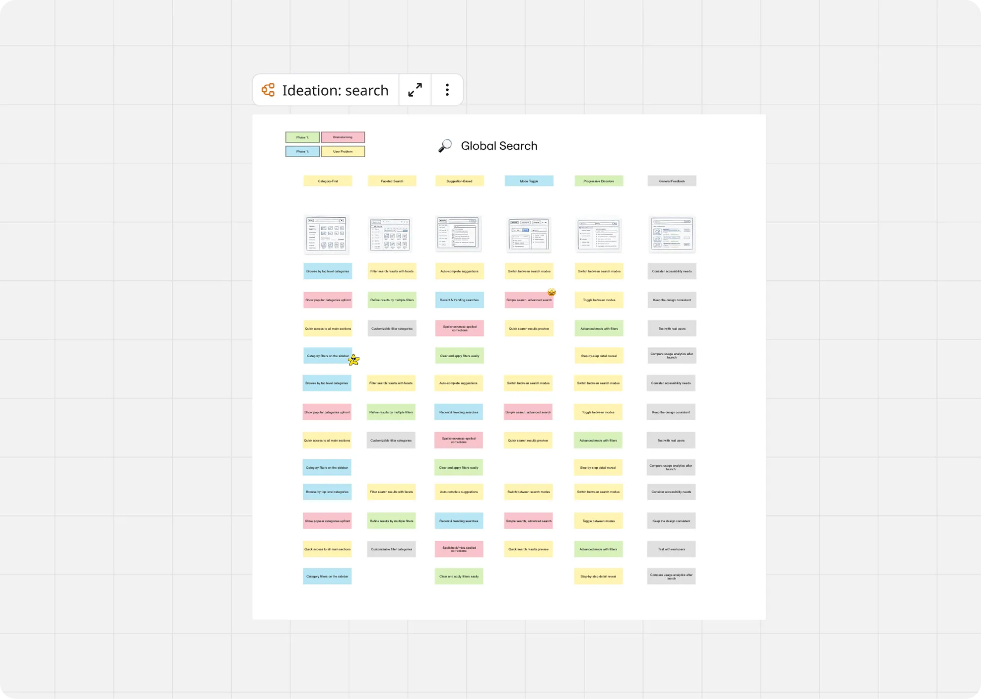 Ideation sketches showing 5 different search mental models