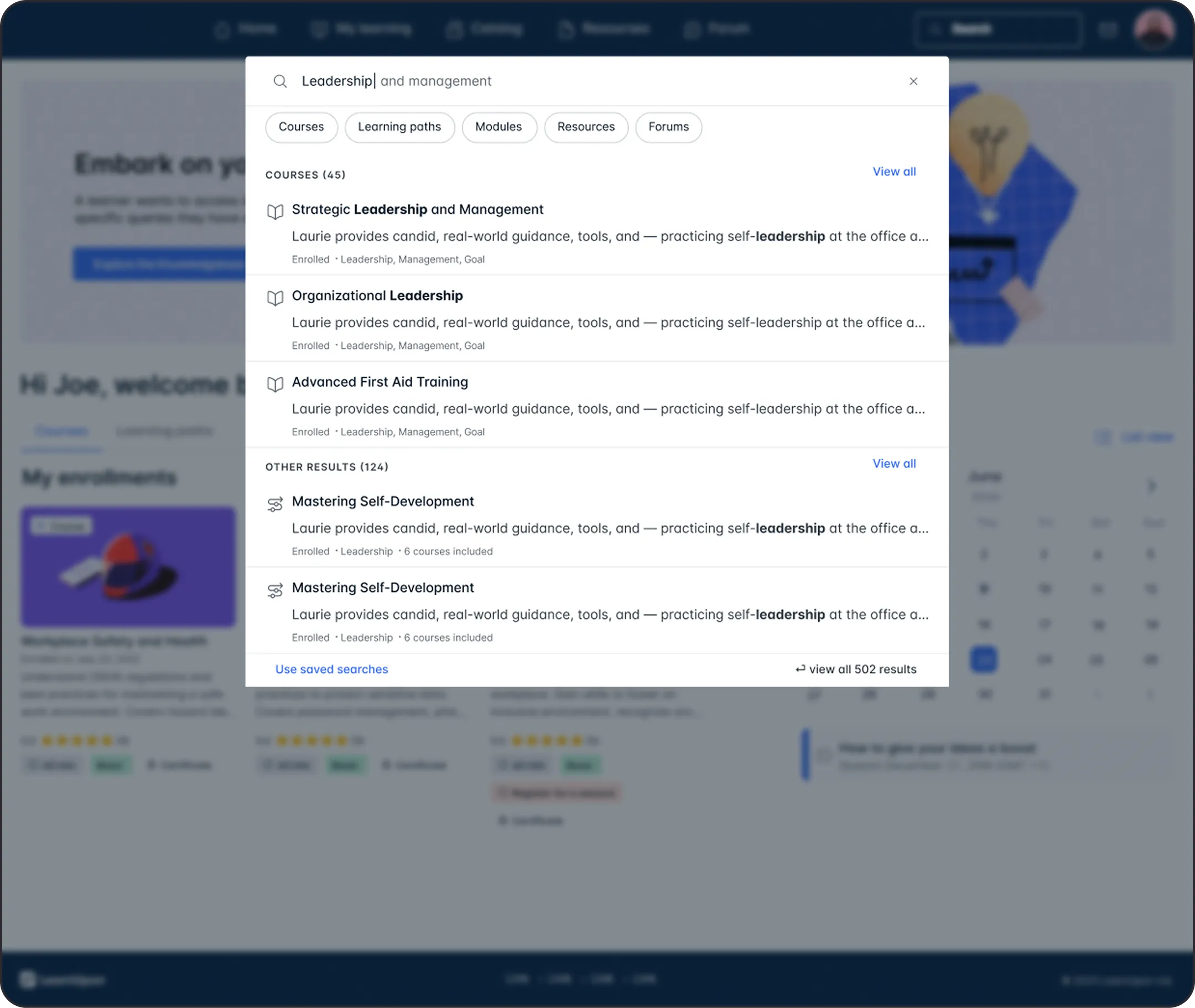 Redesigned learner search interface
