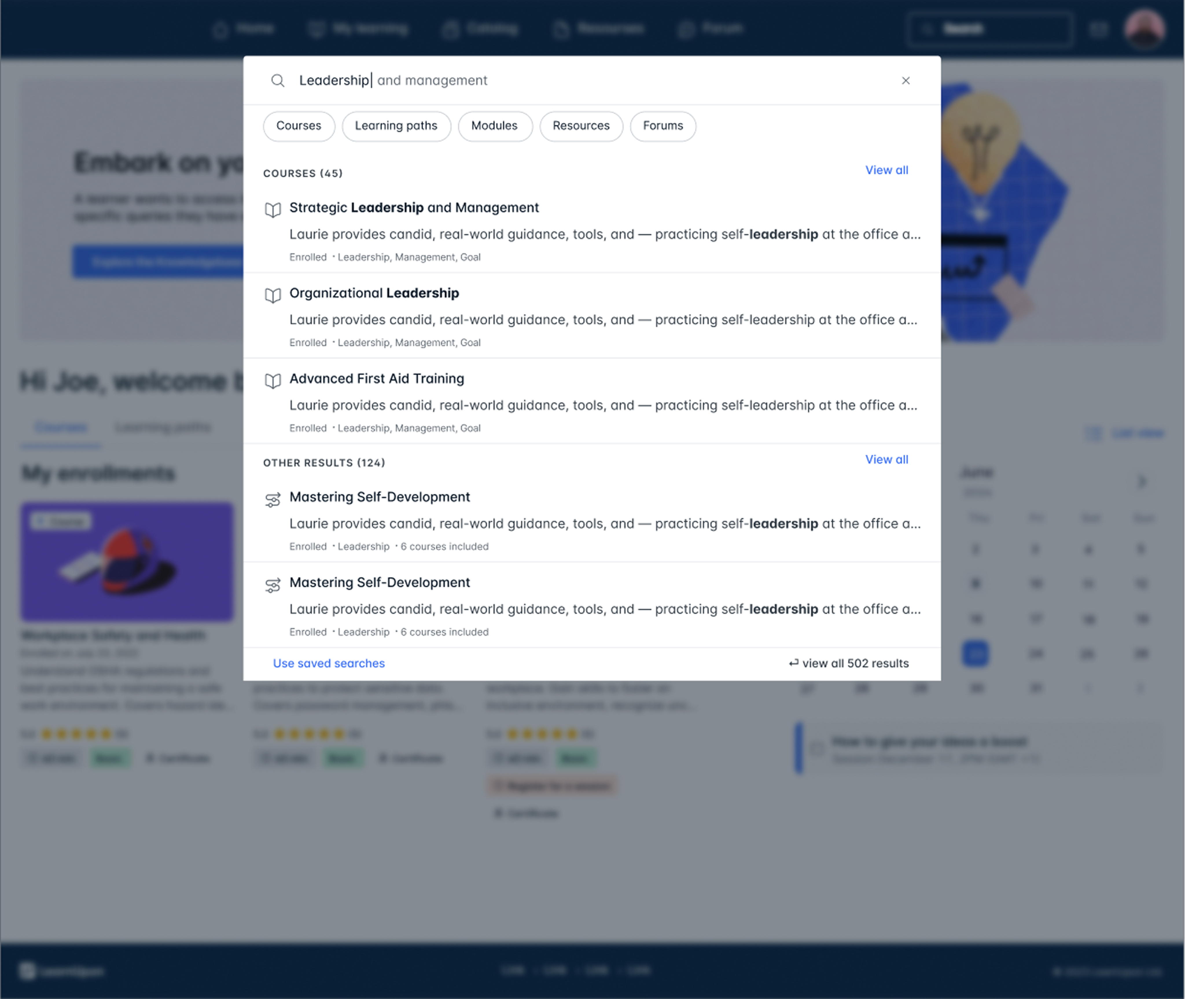 Learner search result screenshot 1